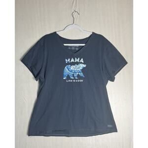 Life Is Good Womens MAMA Bear V Neck Blue Crusher Tee Cotton Mom Life Size XXL